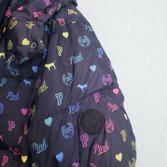 PINK Victoria's Secret Rainbow Logo Hooded Puffer Jacket - Picture 4 of 7
